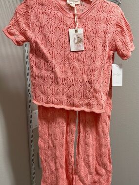 Jessica Simpson Coral Knit Short-Sleeve Top and Pants Set